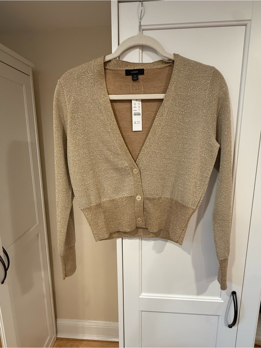 J. Crew Shimmery Gold Cropped V-Neck Cardigan
